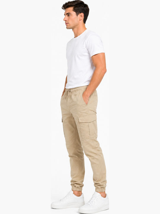 Cargo Elastic Trousers in Regular Fit Beige