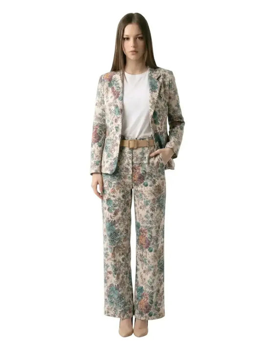 Women's Floral Set with Trousers in Regular Fit Floral