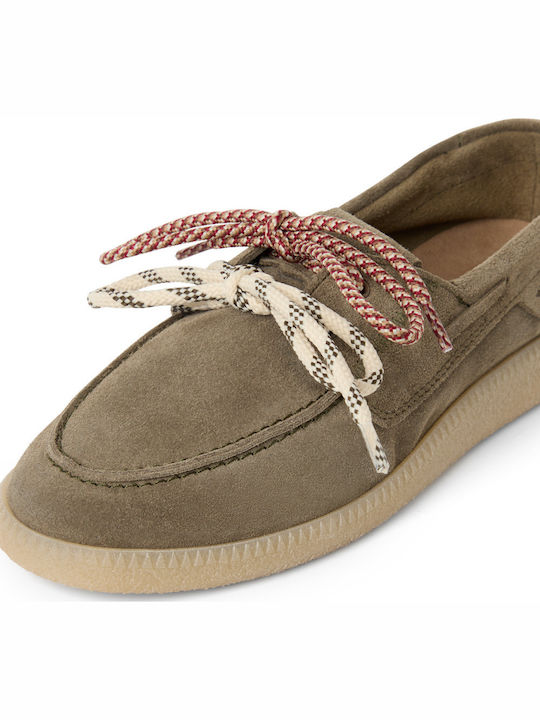 Leather Women's Loafers in Khaki Colour