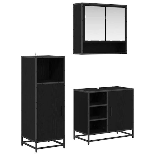 vidaXL Countertop with Sink, Mirror & Column L35xW37.5xH100cm Black Beech