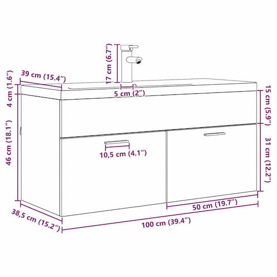 vidaXL Πάγκος χωρίς Νιπτήρα Μ100xΒ38.5xΥ46cm Παλιό Ξύλο