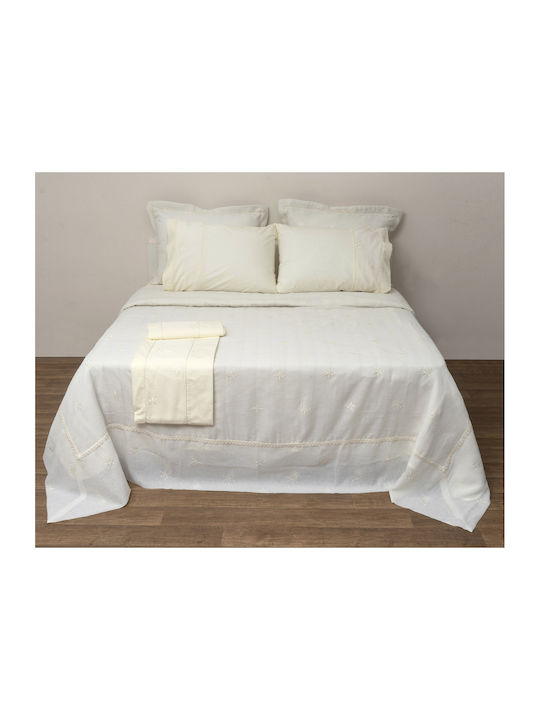 Viopros Super-Double Bed Sheets Set 240x260cm Ecru 4 Pieces