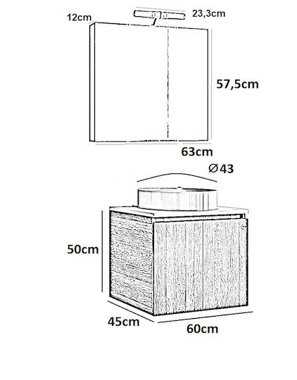 Drop Countertop with Sink & Mirror with Light Melamine Coffee