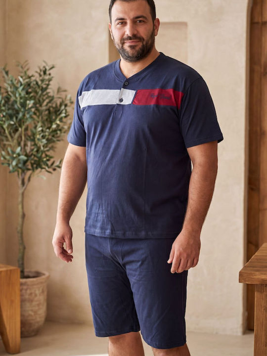 Rimoli Plus Size Καλοκαιρινή Ανδρική Πιτζάμα Μπλε Σκουρο