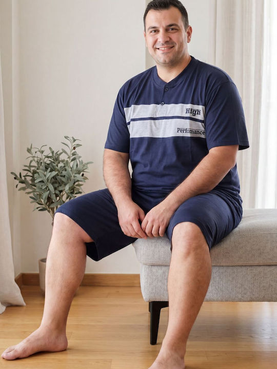 Rimoli Plus Size Καλοκαιρινή Ανδρική Πιτζάμα Μπλε Σκουρο