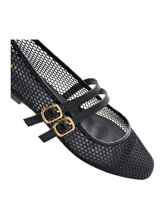 Women's Ballerina Shoes with Strap in Black Colour