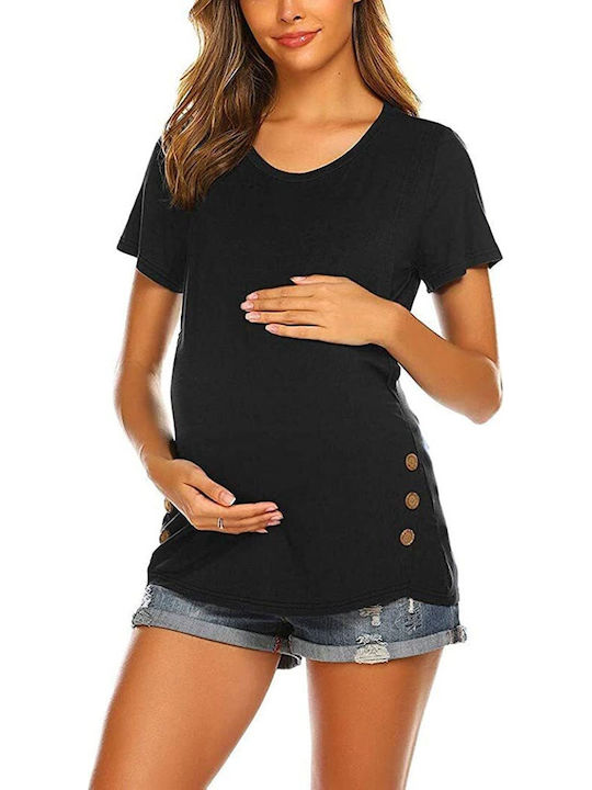 Short Sleeve Nursing Top Black Buttons