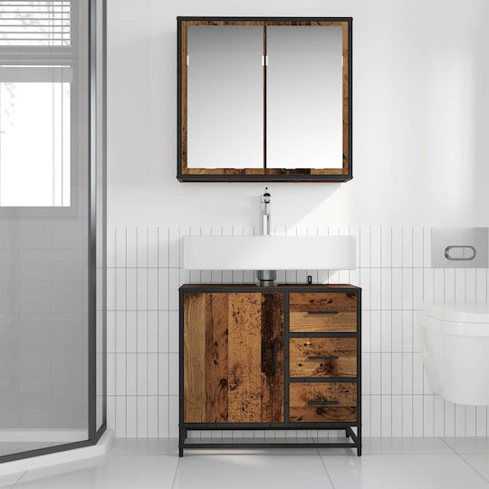 vidaXL Blat cu Lavoar & Oglindă L80xW33xH60cm Coffee