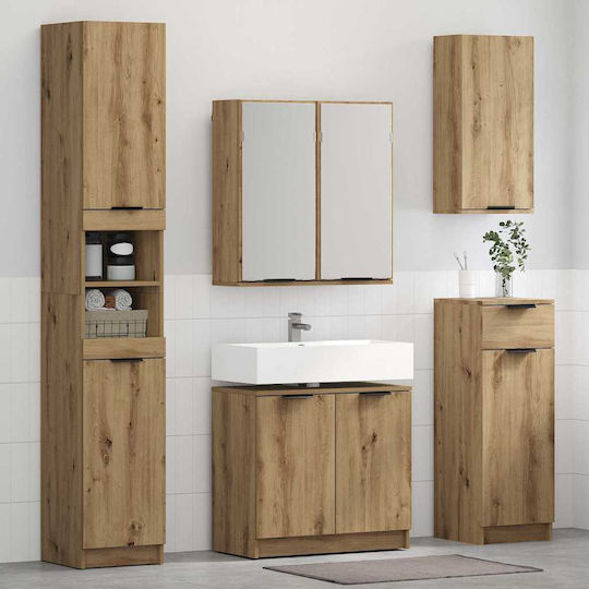 vidaXL Шкаф със Мивка & Огледало Artisan Oak Brown