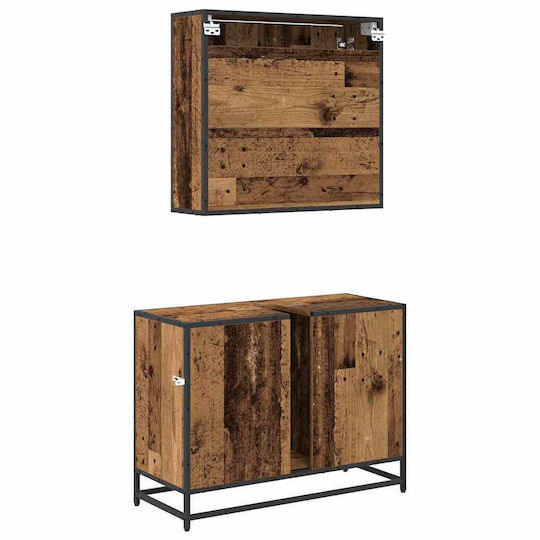 vidaXL Blat cu Lavoar, Oglindă & Coloană L80xW33xH60cm Coffee