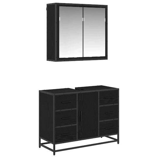vidaXL Waschtisch mit Waschbecken, Spiegel & Säule L80xB33xH60cm Black Oak