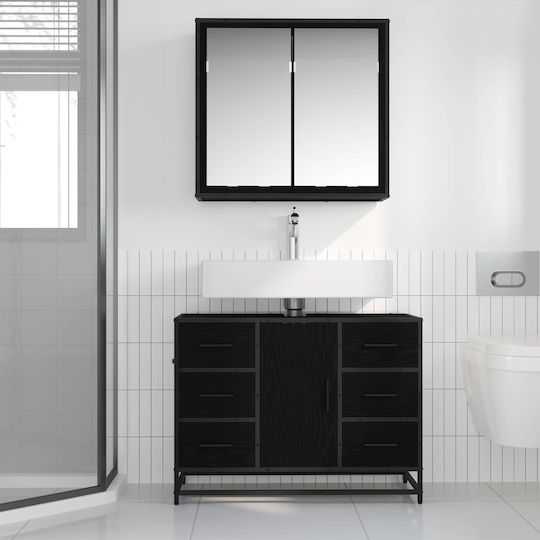 vidaXL Waschtisch mit Waschbecken, Spiegel & Säule L80xB33xH60cm Black Oak