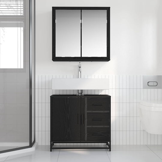 vidaXL Blat cu Lavoar, Oglindă & Coloană L65xW33xH60cm Black Oak