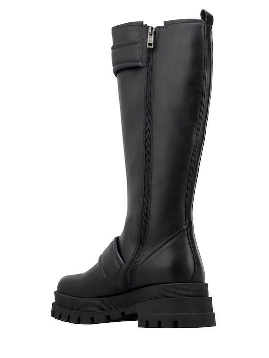 Leather Women's Boots with Mid Heel Black