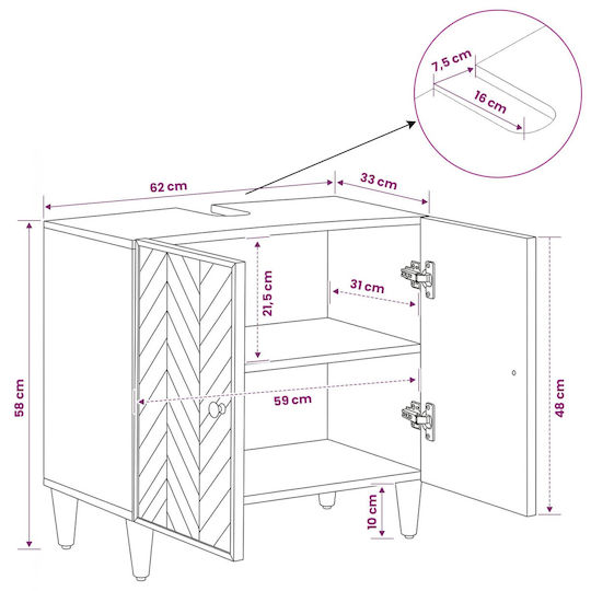 vidaXL Bathroom Vanity Unit Without Sink M62xD33xH58cm Brown