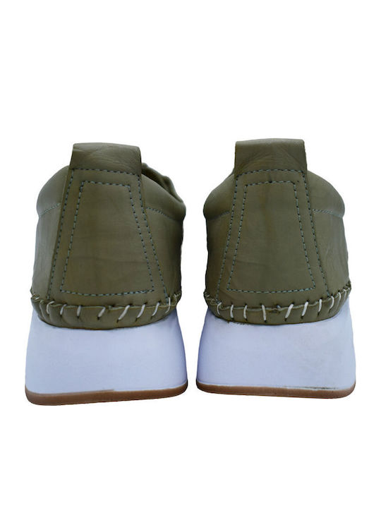 Ανατομικά Γυναικεία Slip-On Δερμάτινα Χακί