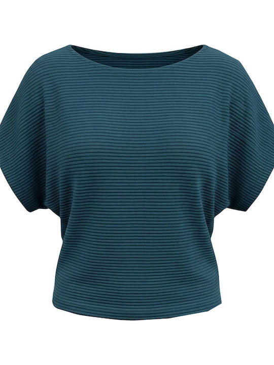 Women's Blouse Short Sleeve with Smile Neckline Petrol
