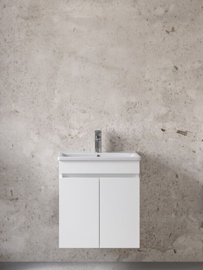 Furnibath Πάγκος με Νιπτήρα Μ55xΒ60xΥ33cm Λευκή Λάκα