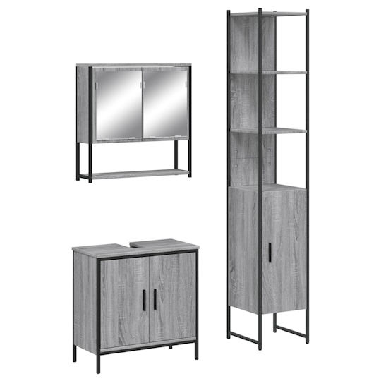 vidaXL Πάγκος με Νιπτήρα & Καθρέπτη Μ60xΒ16xΥ60cm Γκρι