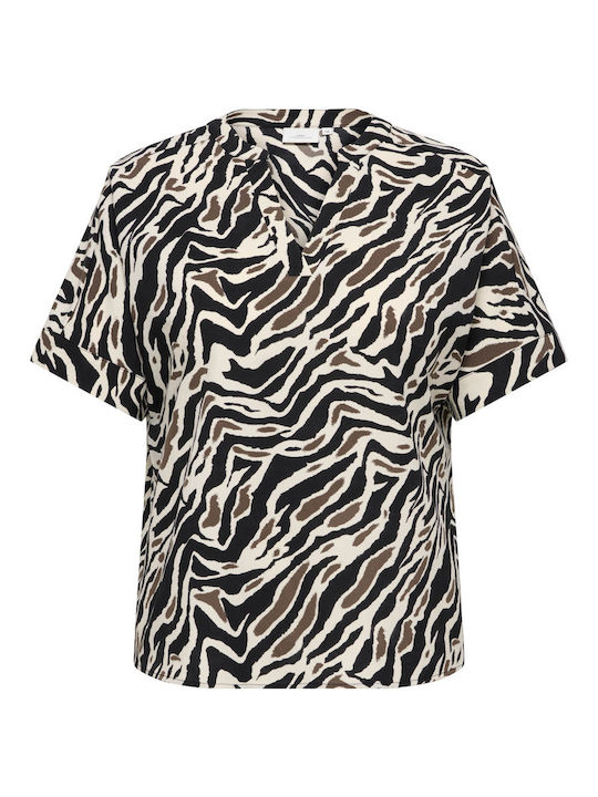 Women's Blouse Short Sleeve with V-Neck Black