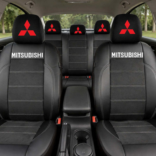 Set Custom Universal Seat Covers Made Eco Leather Alcantara Mitsubishi Black