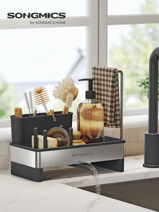 Songmics Kitchen Sink Organizer Made of Black Stainless Steel 12.7x24.7x23cm