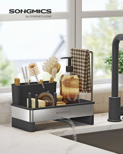 Songmics Kitchen Sink Organizer Made of Black Stainless Steel 12.7x24.7x23cm