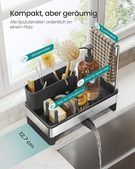 Songmics Kitchen Sink Organizer Made of Black Stainless Steel 12.7x24.7x23cm
