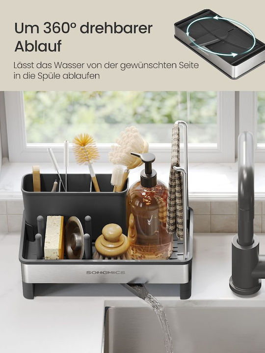 Songmics Kitchen Sink Organizer Made of Black Stainless Steel 12.7x24.7x23cm