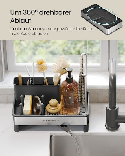 Songmics Kitchen Sink Organizer Made of Black Stainless Steel 12.7x24.7x23cm