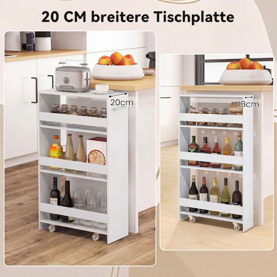 Costway Wooden Kitchen Trolley 4 Tiers White 47.5x20x80.5cm