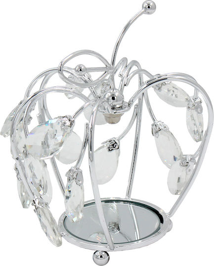 Decorative Metallic Apple 17x12x17 cm Silver Crystals Mirror Keskor 43318-3