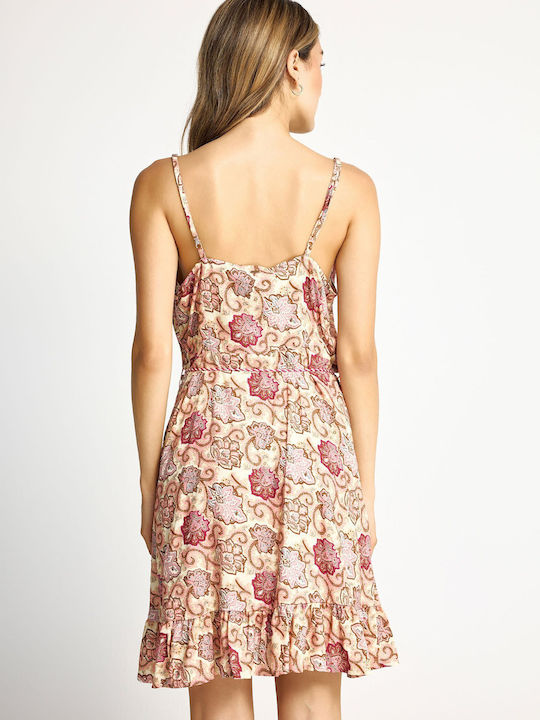 Sommer Mini Kleid Wickel mit Rüschen Rosa