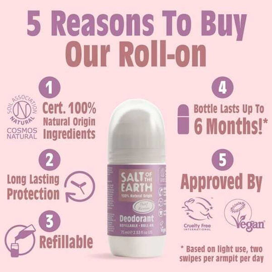 Salt of the Earth Peony Blossom Αποσμητικό σε Roll-On Χωρίς Αλουμίνιο 75ml