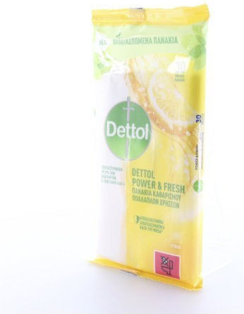 Dettol Power & Fresh Μαντηλάκια Καθαρισμού Γενικής Χρήσης με Απολυμαντική Δράση Λεμόνι & Λάιμ 30 τμχ