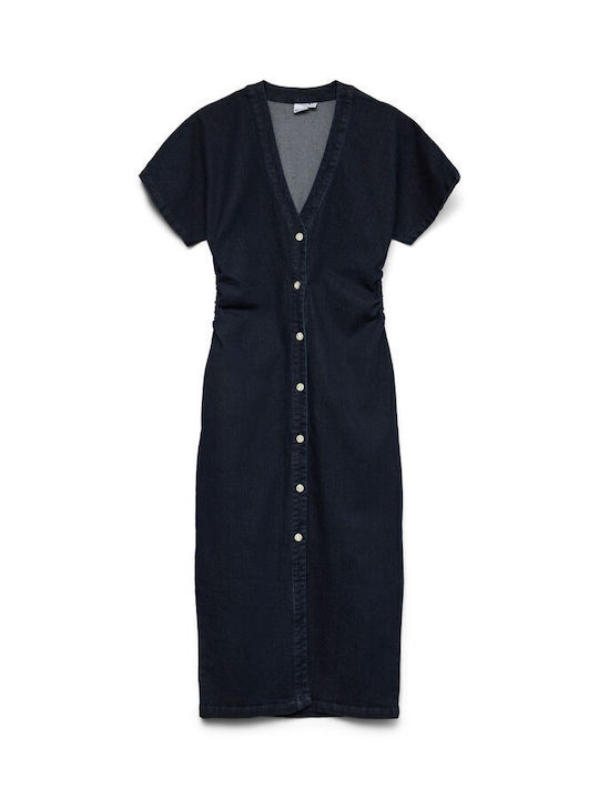 Sommer Midi Hemdkleid Denim Dunkelblau