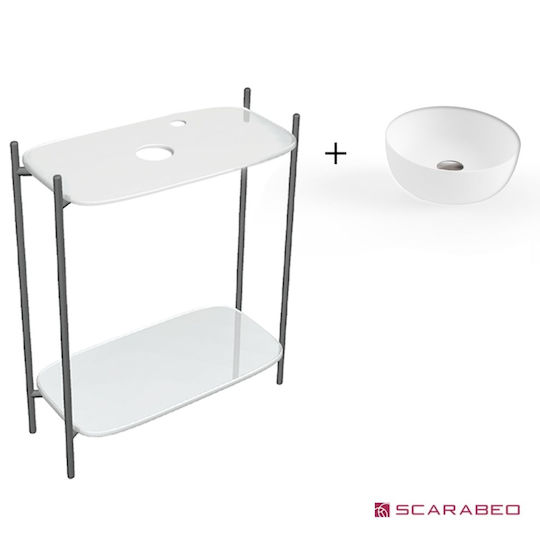 Scarabeo Diva 75 Blat cu Lavoar L74xW43xH77.5cm Cu gaură Perlă/alb lucios