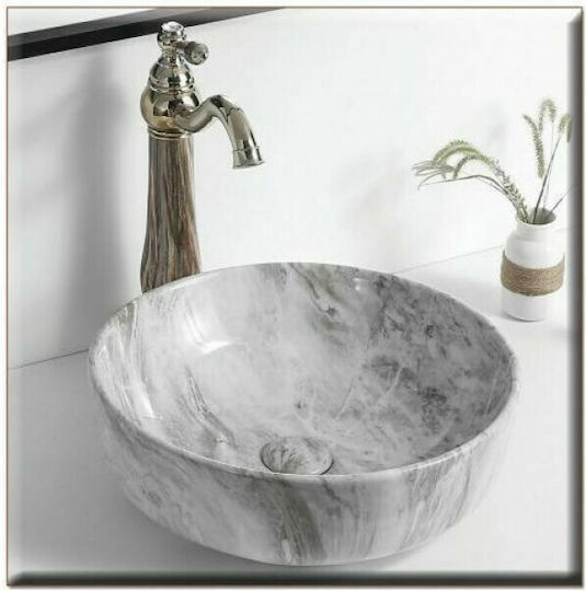 Gloria Solante-2 Aufgesetztes Waschbecken Porzellan 42x42x14cm Light Grey Marble