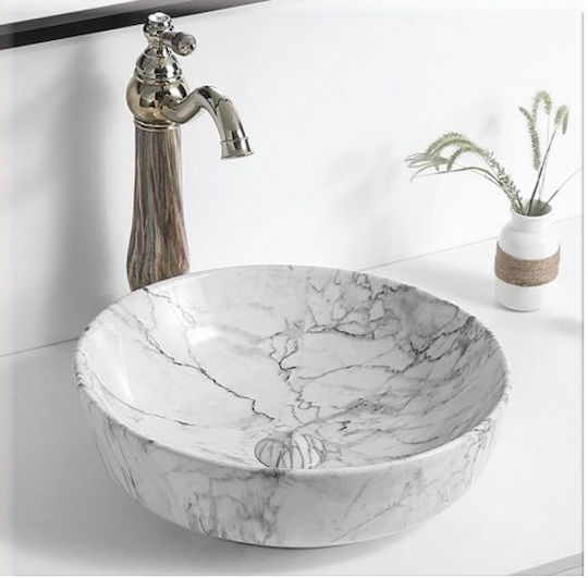 Gloria Solante-2 Aufgesetztes Waschbecken Porzellan 42x42x14cm Light Grey Marble