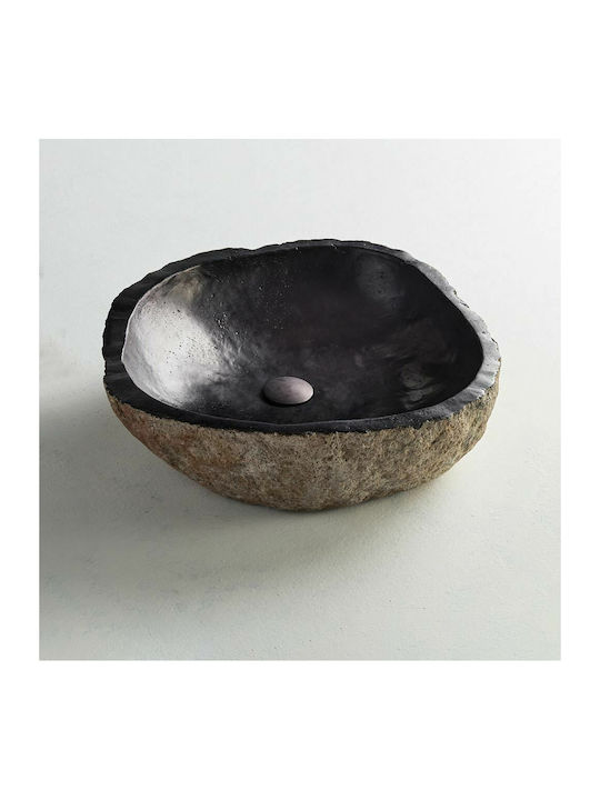 Fossil Vero Riverstone Aufgesetztes Waschbecken Stein 60x50x15cm Schwarz
