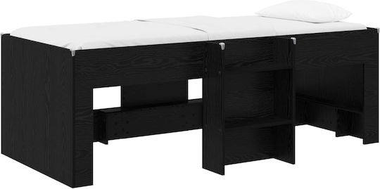 Pat Pentru Copii Single Loft Bed Cu Spațiu De Stocare Negru
