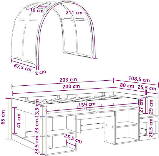 Kids Bed Loft Single White