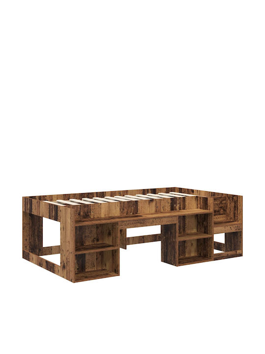 Kids Bed Loft Single Brown with Storage Space