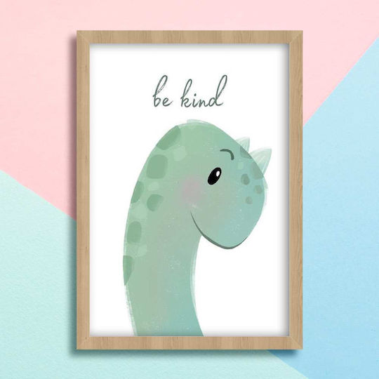 Kids Wall Art Framed Dinosaur Be Kind with Black Frame made of Wood 40x50cm