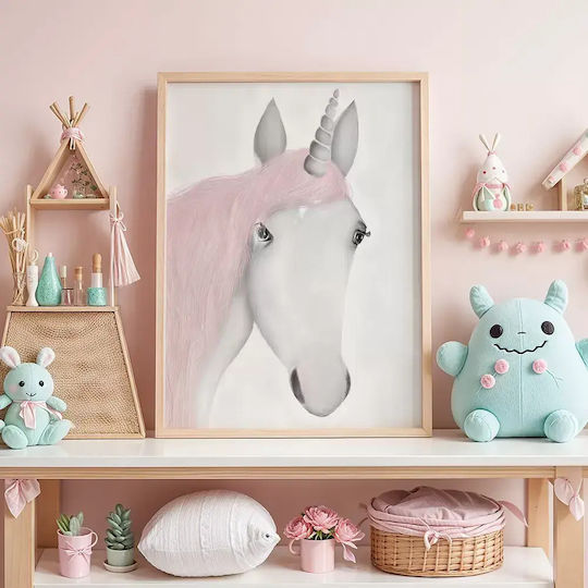 Kids Wall Art Unicorn with Black Wooden Frame 40x50cm