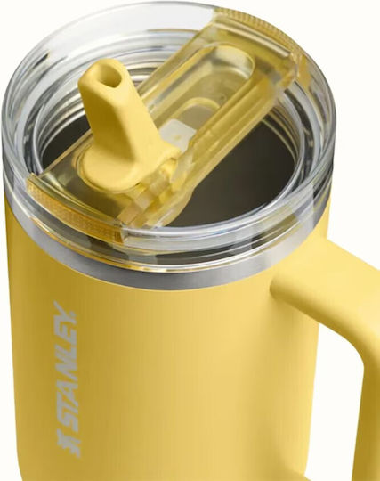 Stanley Quencher H2.O Flowstate Handled Tumbler Thermos Bottle Stainless Steel BPA Free 1.18lt Daffodil With Straw And Handle