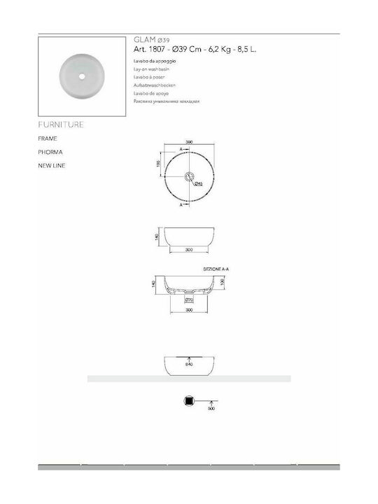 Scarabeo Countertop Sink Porcelain 39x39x14cm Ocean Blue