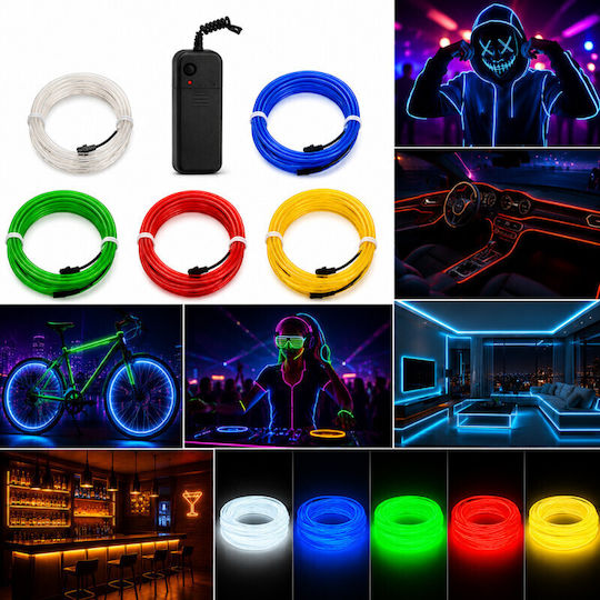 Kit El Wire 5 Metri Invertor Portabil cu Baterie pentru Petreceri Gaming Tuning Auto