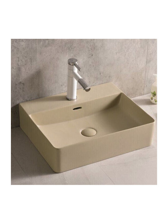 Inter Ceramic Επικαθήμενος Νιπτήρας Πορσελάνης 50x42x13cm Beige Matt