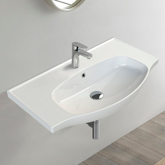 Cerastyle Lila VB018M22U00 Επιτοίχιος Κρεμαστός Νιπτήρας Πορσελάνης 80x46.5x17cm Λευκός